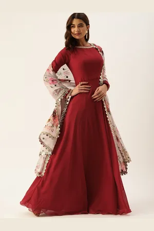 Ethnovog Women Maroon Empire Kurta with Palazzos With Dupatta