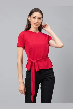 Globus Women Solid Red Chambray Top