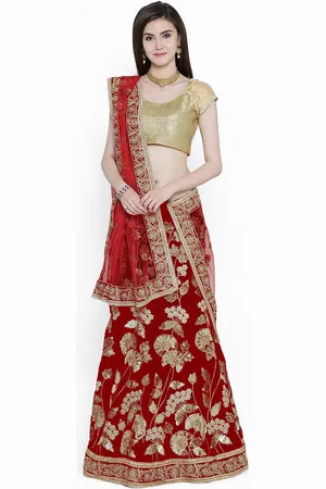Chhabra 555 Red & Gold-Toned Embellished Semi-Stitched Lehenga & Unstitched Blouse with Dupatta