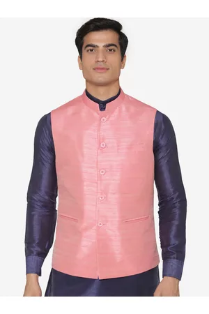 MANQ Men Pink Solid Nehru Jacket