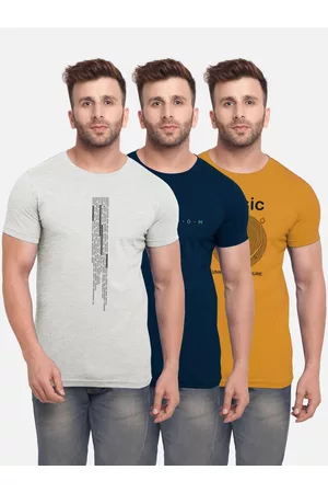 bullmer Men Pack of 3 Printed Round Neck T-shirt