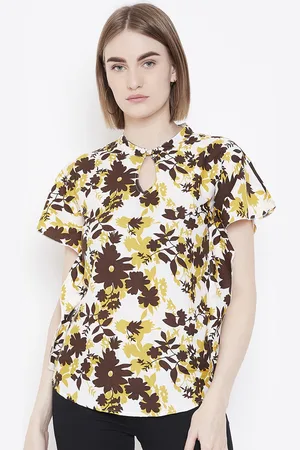 Deewa Women White & Brown Printed Kaftan Top