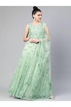 Chhabra 555 Sea Green & Gold-Toned Embellished Beads and Stones Made to Measure Lehenga & Blouse With