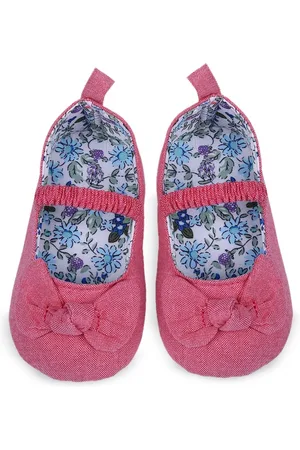 Baby Moo Infant Girls Peach-Colored Printed Anti-Slip Cotton Booties
