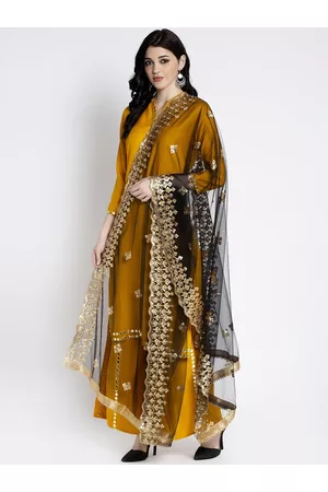 Clora Creation Black & Gold-Toned Embroidered Dupatta