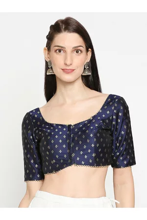 SALWAR STUDIO Women Navy Blue Woven-Design Saree Blouse