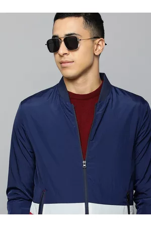 Flying Machine Men Navy Blue Red Colourblocked Bomber Jacket