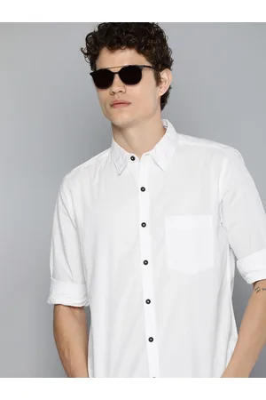 HARVARD Men White Solid Pure CottonCasual Shirt