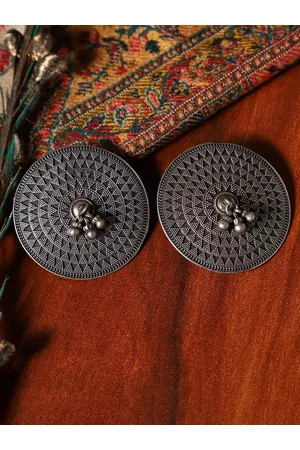 Veni Women Silver-Plated Oxidized Contemporary Ghungroo Studs Earrings