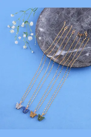 Brandsoon Set Of 4 Gold-Toned & Blue Brass Gold-Plated Antique Necklace