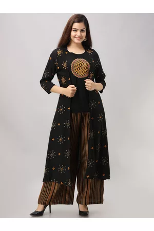 Kalini Women Embroidered Thread Work Straight Top with Palazzos & Waistcoat
