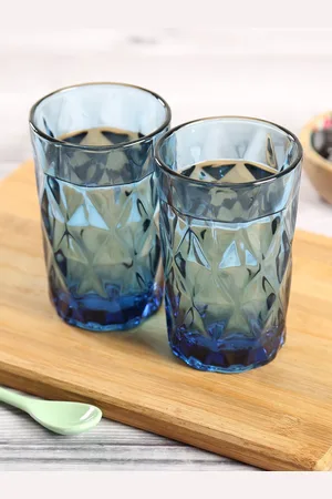 Krsnaa Mehta Set of 2 Blue Textured Crystal Glass Embossed Glasses
