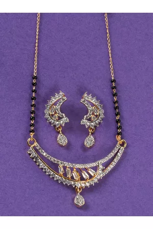JEWELS GEHNA Black Gold-Plated AD-Studded & Beaded Mangalsutra Set