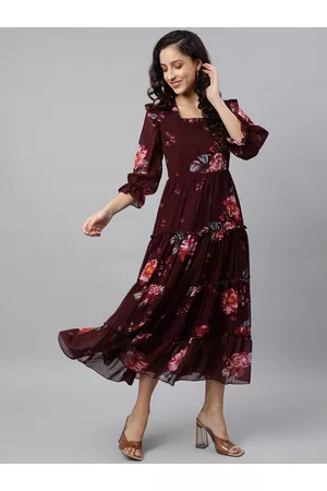 DEEBACO Women Floral Printed Georgette Midi Dress
