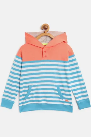 Cherry Crumble Boys and Girls Multicolor Cut & Sew Striped Hoodie Sweatshirt