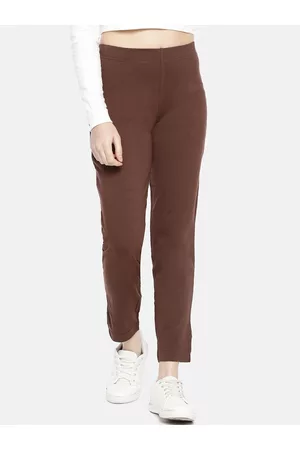 Dollar Missy Women Brown Smart Straight Fit Solid Cigarette Trousers