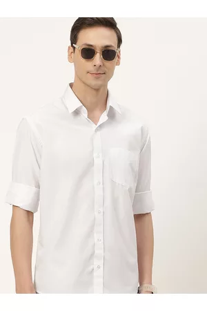 English Navy Men White Classic Slim Fit Casual Shirt