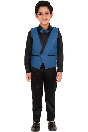 DKGF FASHION Boys Blue & Black 3 Piece Shirt with Trouser & With Waistcoat