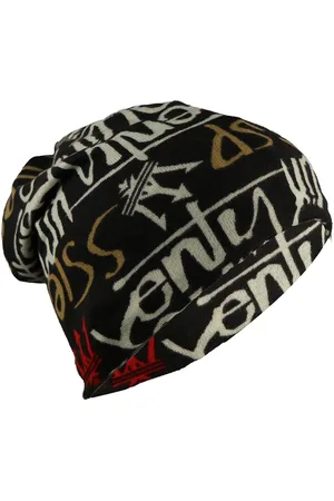 iSWEVEN Unisex Black & Red Printed Beanie
