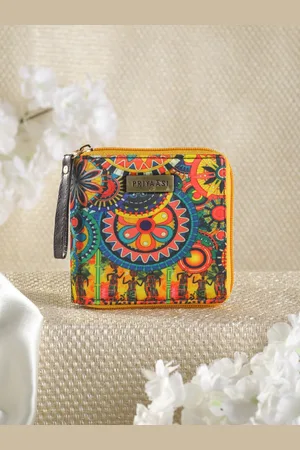 Priyaasi Women Yellow & Blue Ethnic Motifs Printed Zip Around Wallet