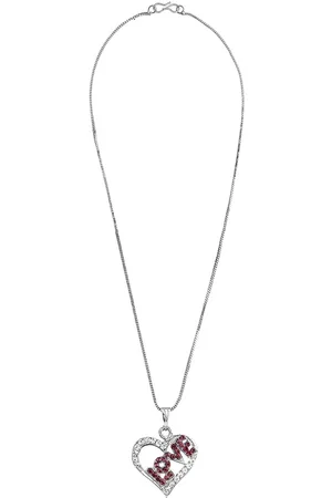 Shivansh Women Silver-Plated Red & White Heart-Shaped Pendant