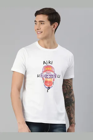 BRATMA Men White Printed Round Neck Holi Pure Cotton T-shirt