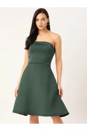 DODO & MOA Women Teal Green Solid Off-Shoulder Fit and Flare Dress