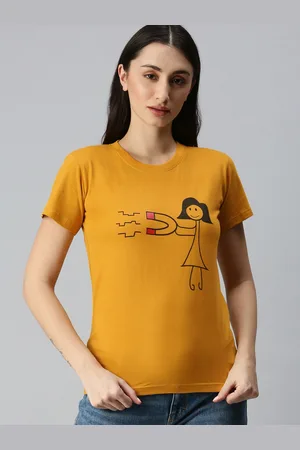 BRATMA Women Mustard Yellow & Black Printed T-shirt