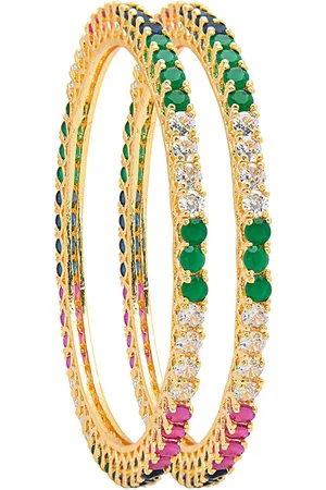 Shivansh Set Of 2 Gold-Plated Green & Pink Stone Studded Bangle