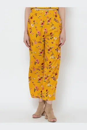 DODO & MOA Women Yellow Floral Printed Relaxed Trousers