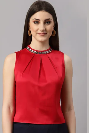 NEUDIS Women Red Studded Embillished Satin Top