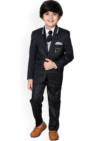 DKGF FASHION Boys 5 Piece Black Solid Party Suit