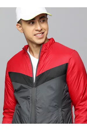 Flying Machine Men Red Grey Colourblocked Bomber Jacket