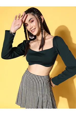 ATHENA Green Solid Bustier Crop Top