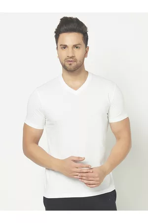 THE DAILY OUTFITS Men White V-Neck Raw Edge T-shirt