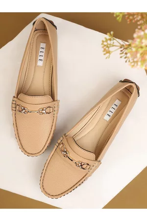 Elle Women Beige Western Embellished Synthetic Loafers