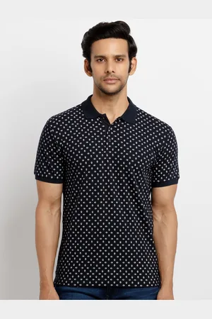 Status Quo Men Navy Blue Printed Polo Collar T-shirt