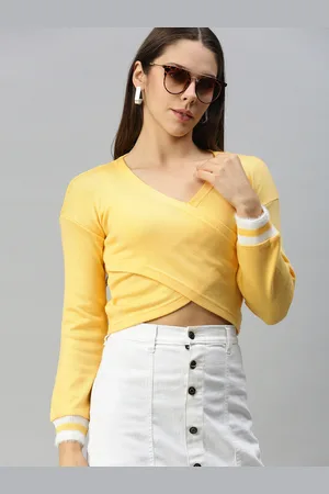 Campus Yellow Solid Wrap Cropped Top