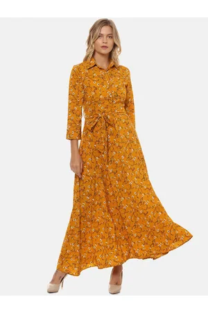 Campus Women Mustard Yellow Floral Printed Maxi Dress