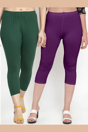 Jinfo Women Green & Purple Set Of 2 Solid Slim Fit Capris