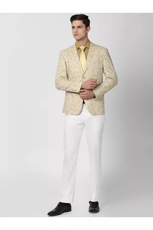 V Dot Men Beige Single-Breasted Slim Fit 2-Piece Suit