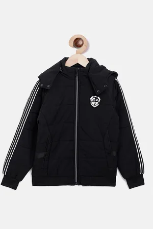 Crimsoune Club Boys Black Detachable Hooded Puffer Jacket