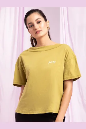KENDALL + KYLIE Women Green Drop-Shoulder Sleeves Oversized T-shirt