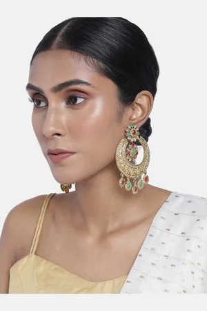 Asmitta Jewellery Gold-Toned & Green Teardrop Shaped Studs Earrings