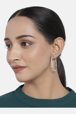 justpeachy Silver-Plated Cubic Zirconia Studded Circular Hoop Earrings