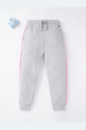 Ed-a-Mamma Kids Girls Grey Solid Pure-Cotton Joggers