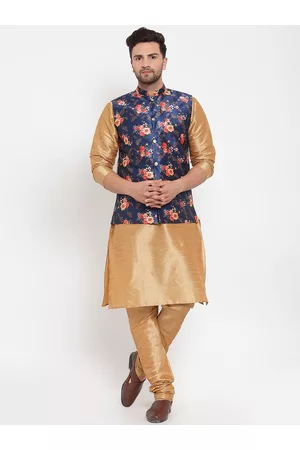 Kraft Men Kurta with Churidar & Printed Nehru Jacket