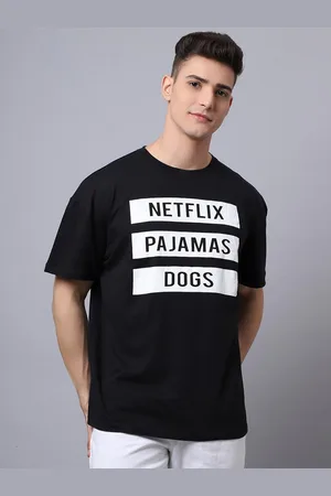 DOOR74 Men Black Typography Printed Loose T-shirt