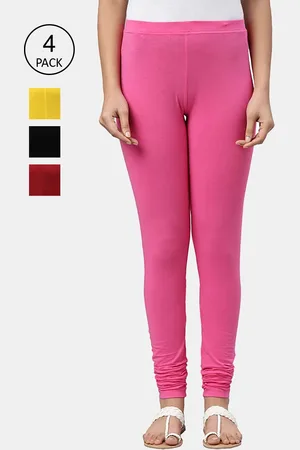FRENCH KLEIDER Girls Pack Of 4 Solid Churidar Length Leggings