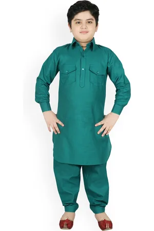 SG Boys Green Pure Cotton Kurta with Salwar